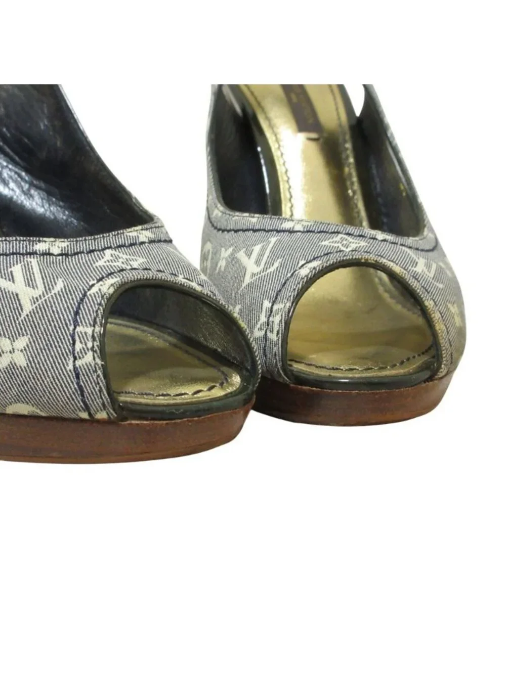 Louis Vuitton Monogram Mini Open Toe Slingback Pumps Gray Heel
